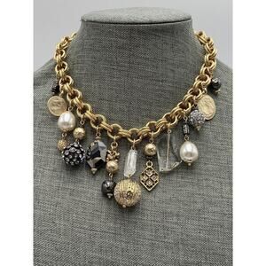 Chico’s Necklace Gold Tone Charms Thick Chain 14”+4”